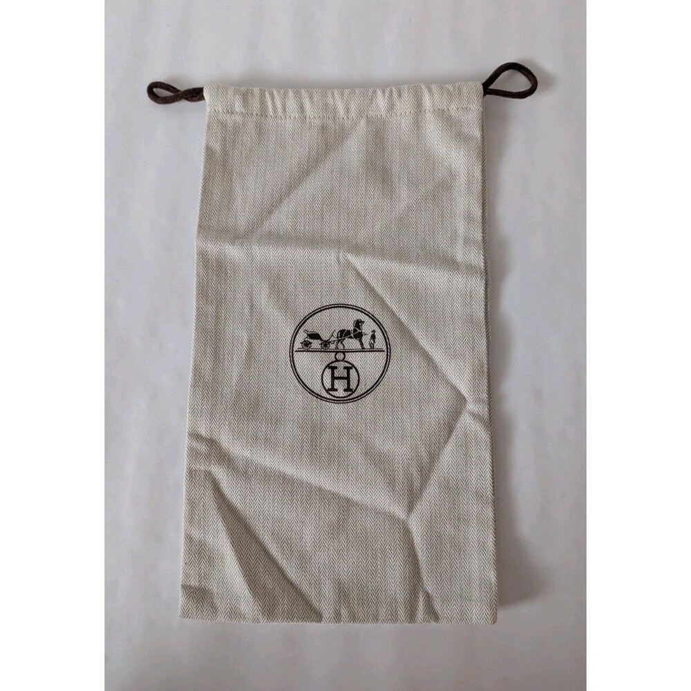 HERMES Dust Bag Herringbone Horse Carriage Logo Beige Drawstring 8x15
